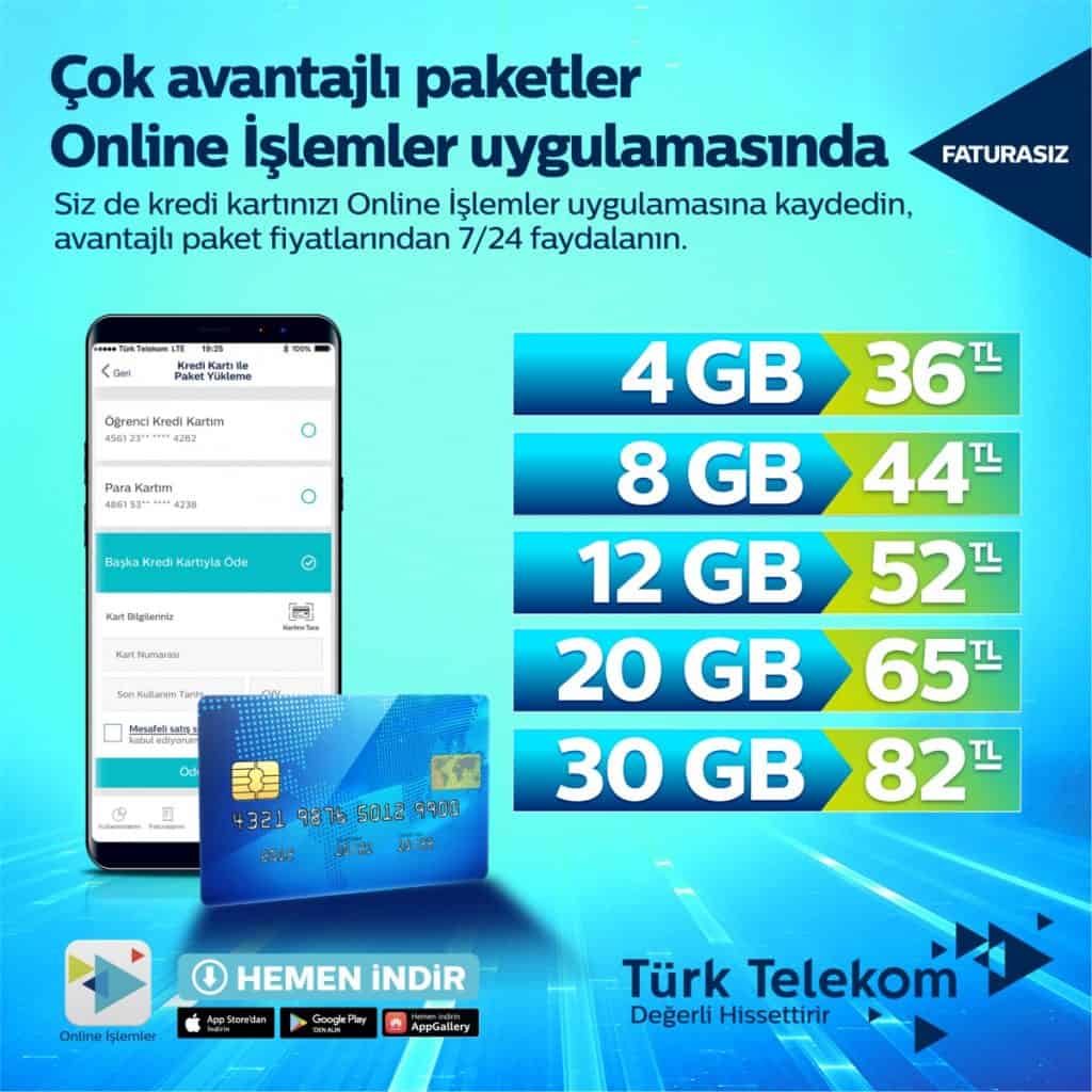 Türk Telekom Faturasız Dijital Paketler-Prepaid Digital Packages