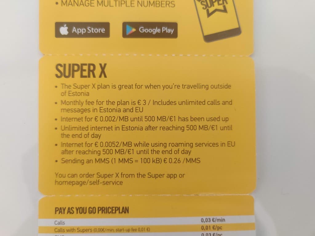 Super X information in the Super by Telia booklet