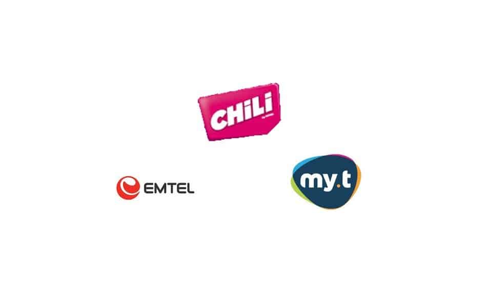 Logos of Telecom Providers in Mauritius: Emtel, my.t, and Chili