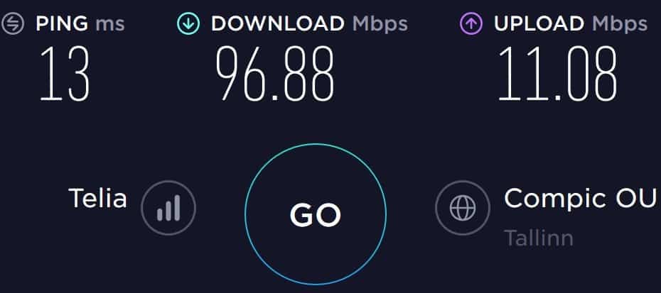 Super by Telia speed test result in the Old Town of Tallinn