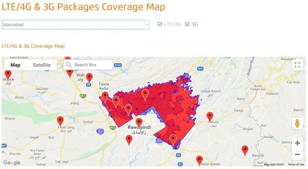 Ufone 3G & 4G-LTE Islamabad Coverage Map