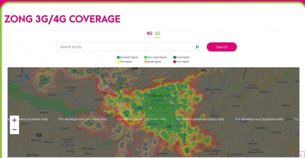 Zong Islamabad 3G Coverage Map