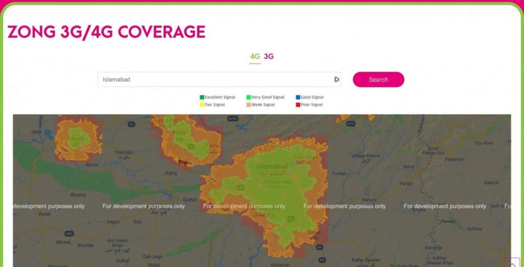 Zong Islamabad 4G-LTE Coverage Map
