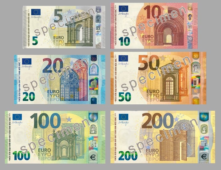 Euro Bills (5, 10, 20, 50, 100 & 200 Euro)
