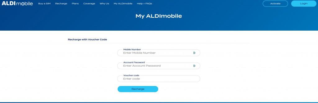 My ALDImobile voucher recharge page