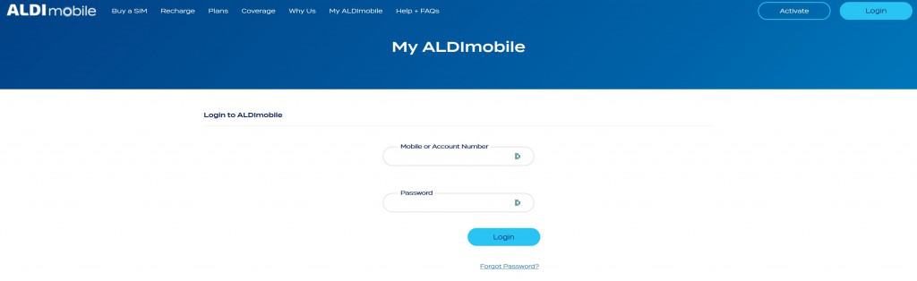My ALDImobile login page