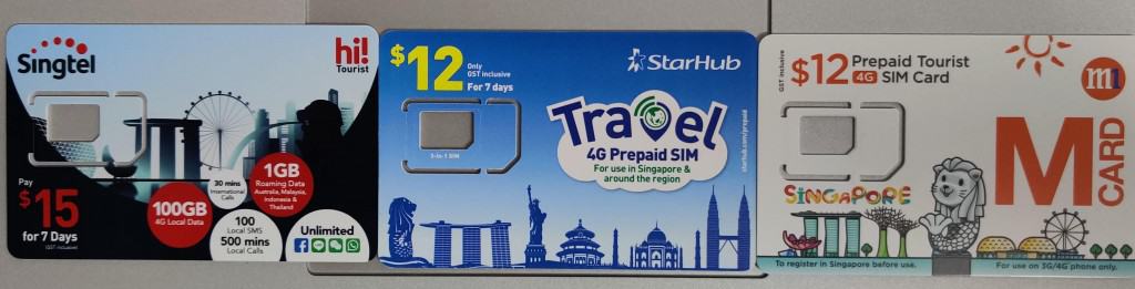 Tourist SIM cards in Singapore: Singtel hi!Touist, StarHub Travel SIM Card, and M1 Tourist SIM Card