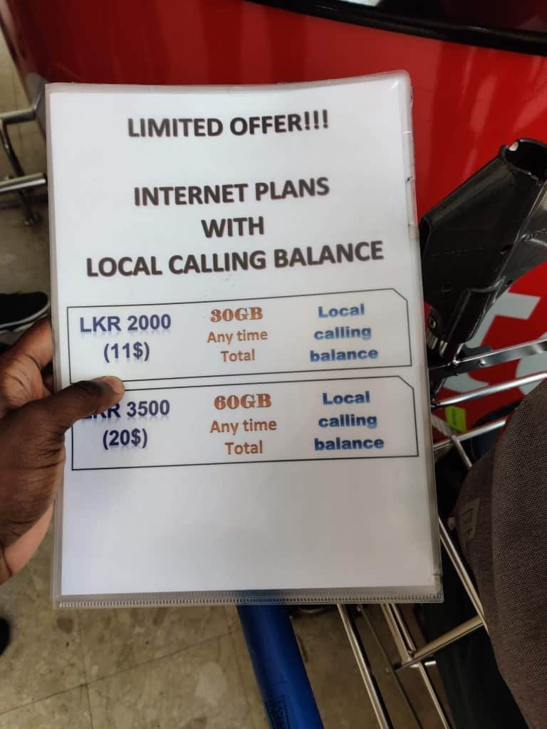 Airtel Sri Lanka data packages offered at Colombo Airport
