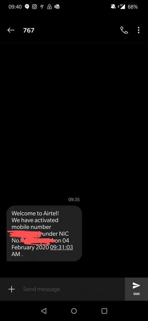 Airtel Sri Lanka SIM card activation SMS