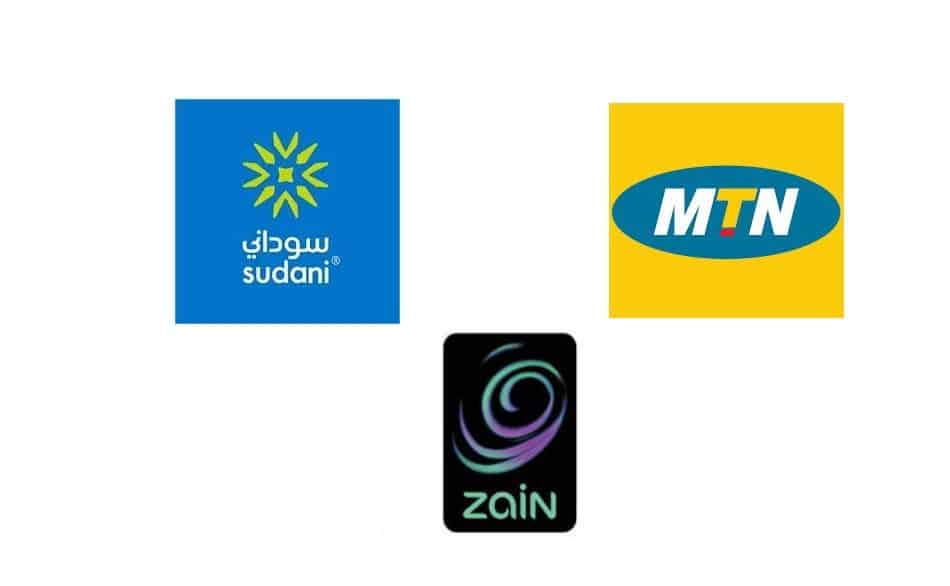 Logos of Telecom Providers in Sudan: MTN Sudan, Sudani by Sudatel, and Zain Sudan