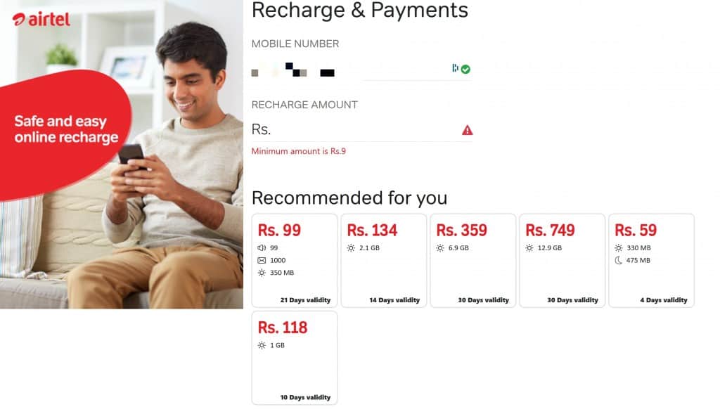 Airtel Sri Lanka Recharge & Payments - reload and plan selection
