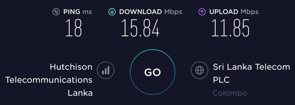 Hutch Speed test at Colombo Airport