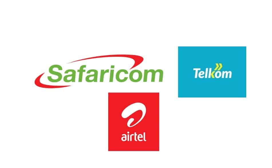 Logos of Telecom Providers in Kenya: Safaricom, Telkom (Kenya), and Airtel Kenya