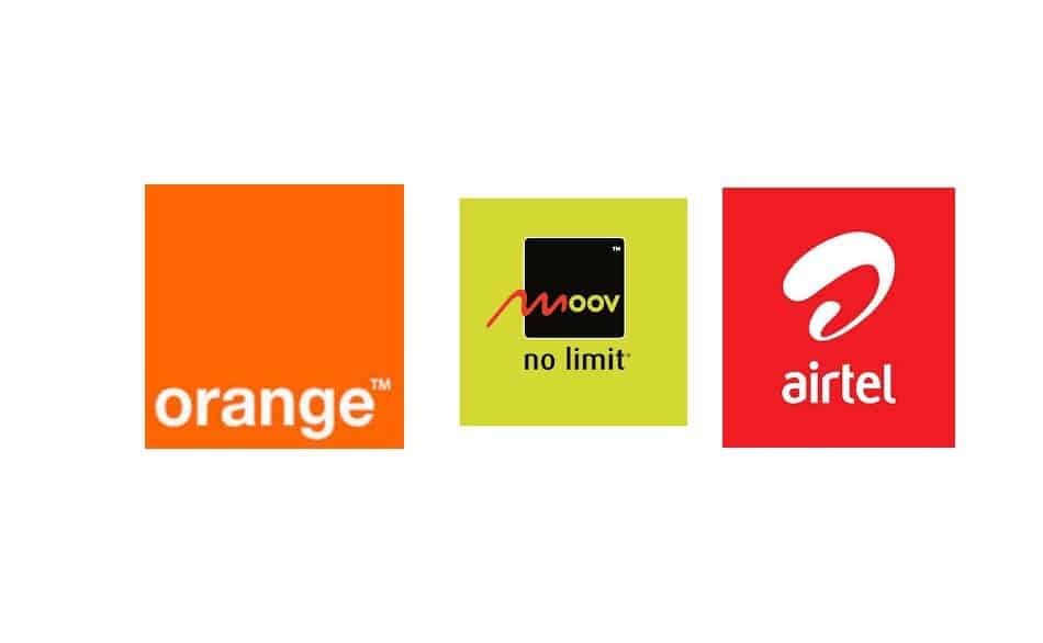 Logos of Telecom Providers in Niger: Orange Niger, Moov Niger, and Airtel Niger