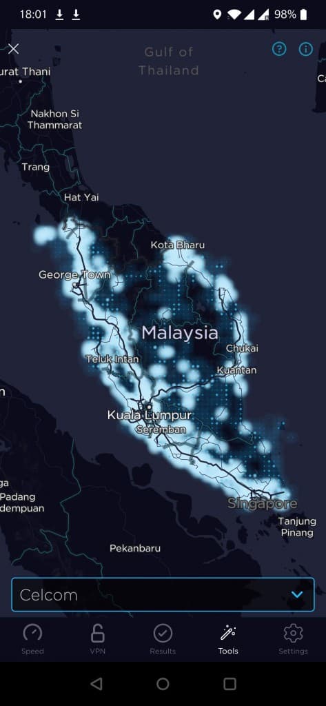 Celcom Coverage map by Speedtest (West Malaysia)