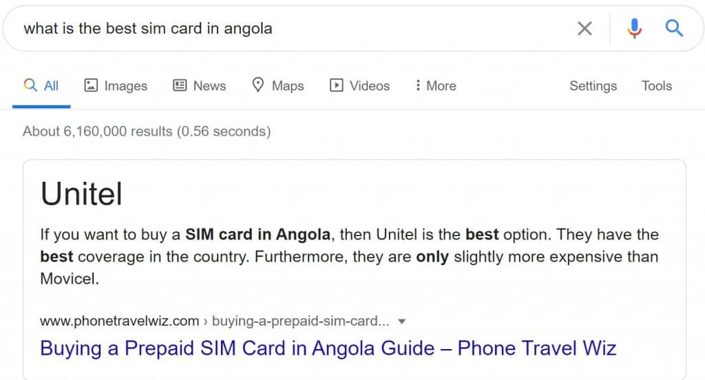 Best SIM card in Angola Snippet