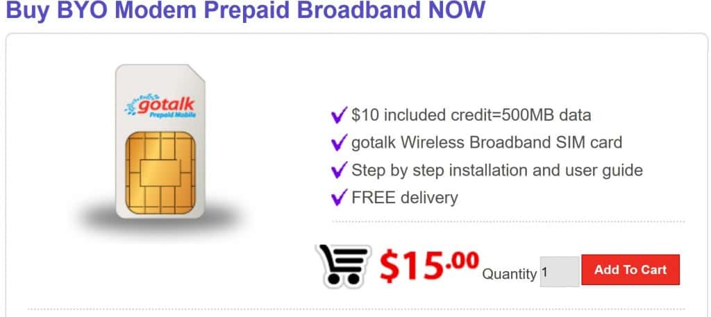Gotalk Mobile BYO Modem Prepaid Broadband SIM Card Product Page