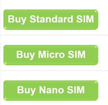 Hello Mobile SIM card size selection on their website
