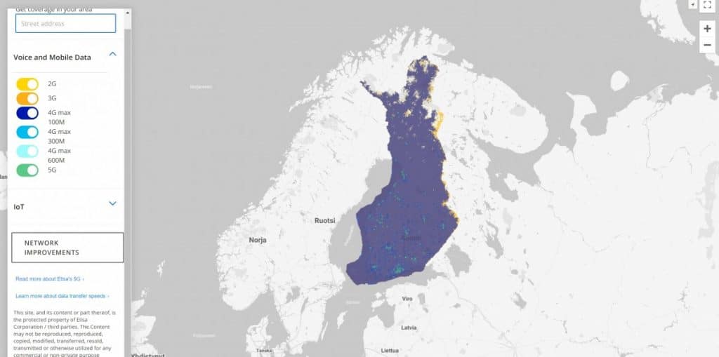 Elisa Finland 2G/3G/4G/5G Coverage Map