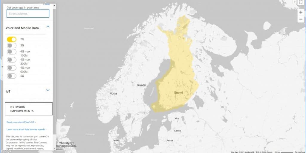 Elisa Finland 2G Coverage Map