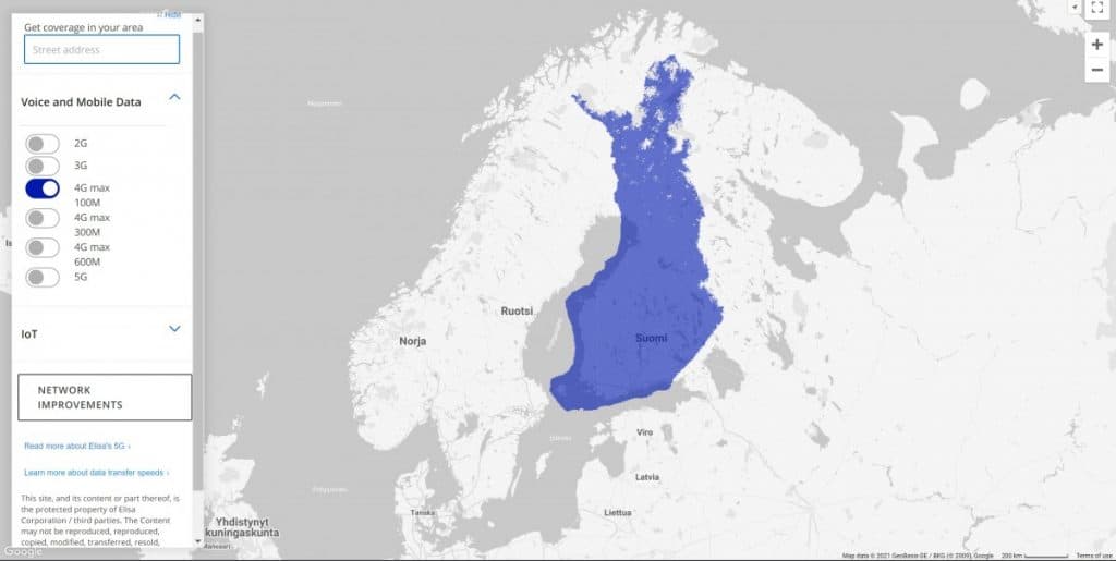 Elisa Finland 4G Coverage Map