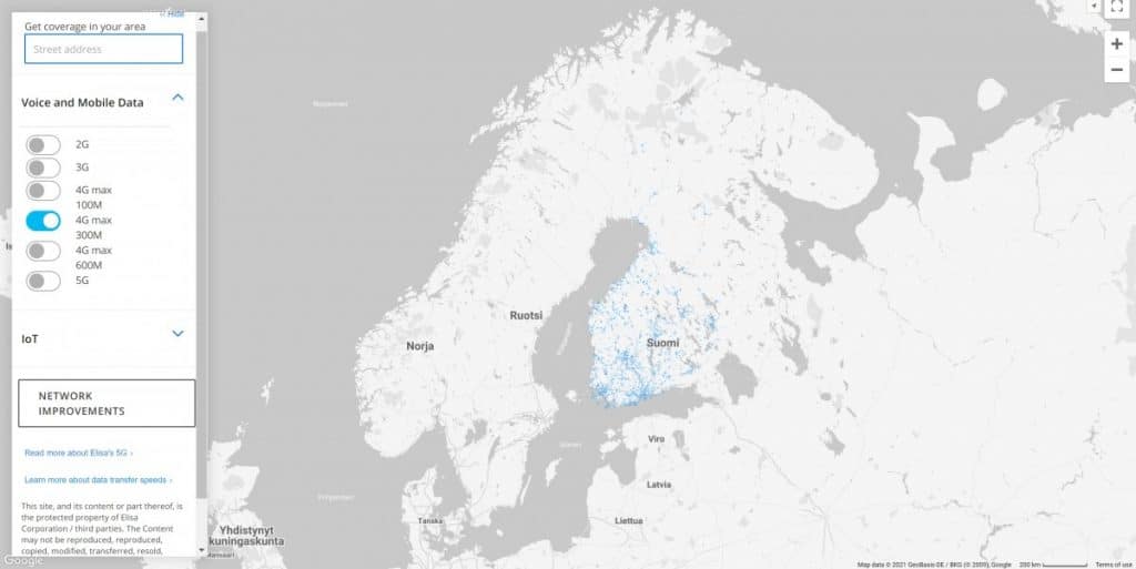 Elisa Finland 4G Coverage Map 2