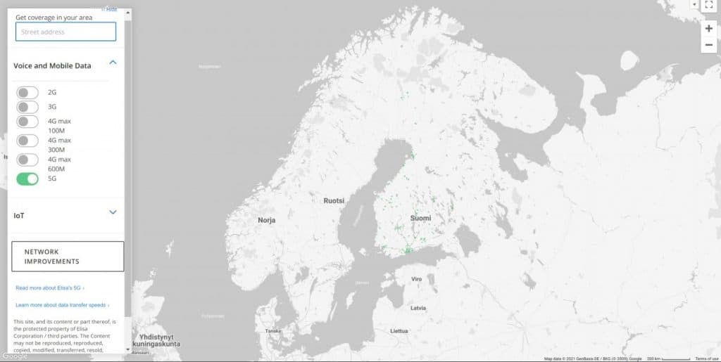 Elisa Finland 5G Coverage Map