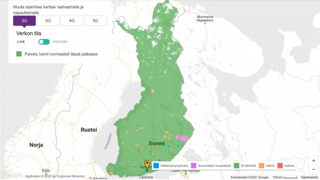 Telia Finland 2G Coverage Map