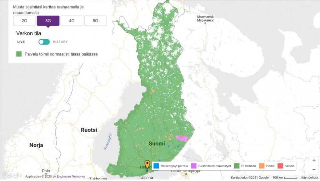 Telia Finland 3G Coverage Map