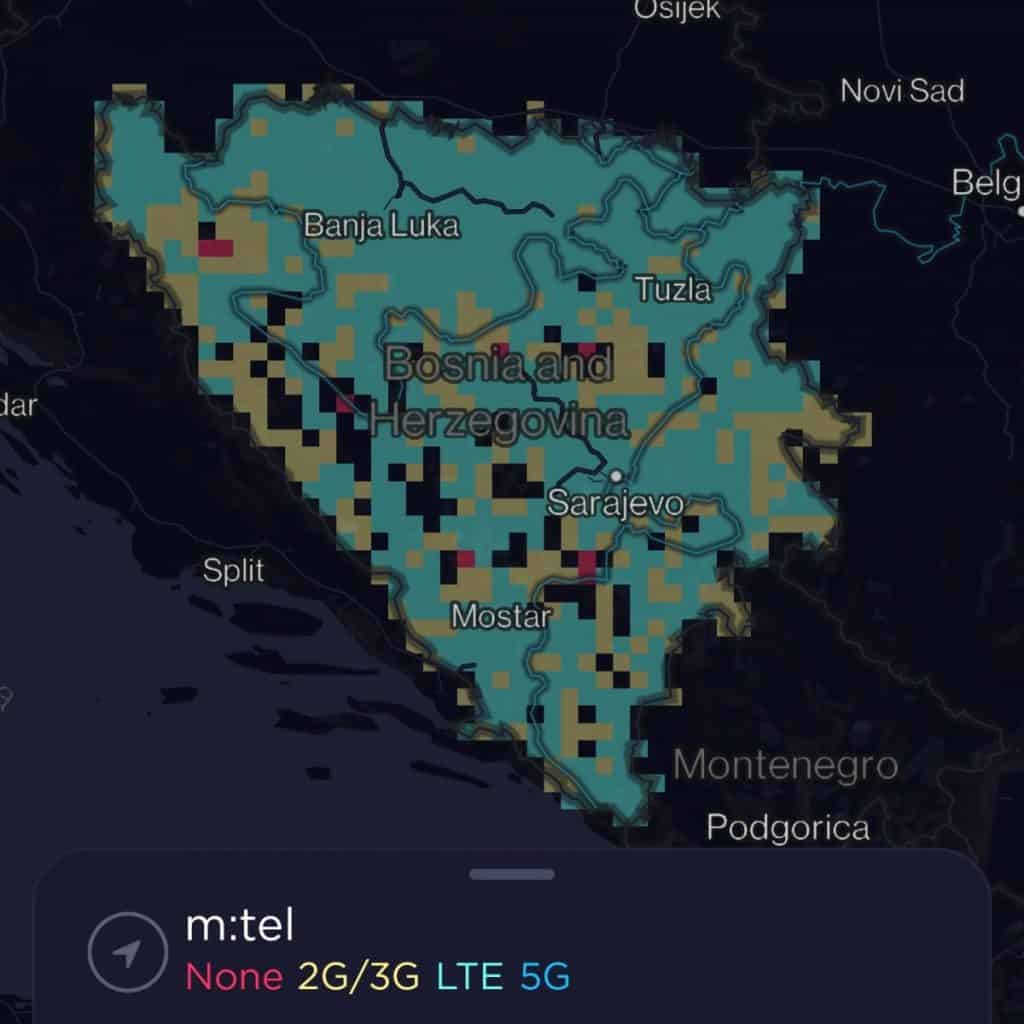m:tel Bosnia and Herzegovina Coverage Map