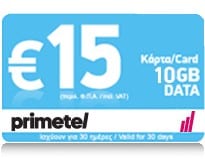 PrimeTel 15 EUR 10 GB Data Top Up Card